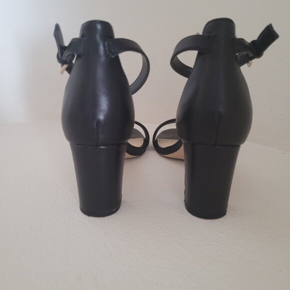 NINE WEST "PRUCE" BLOCK HEEL, BLACK LEATHER, ANKLE STRAP SANDAL, 8M - Picture 4 of 5